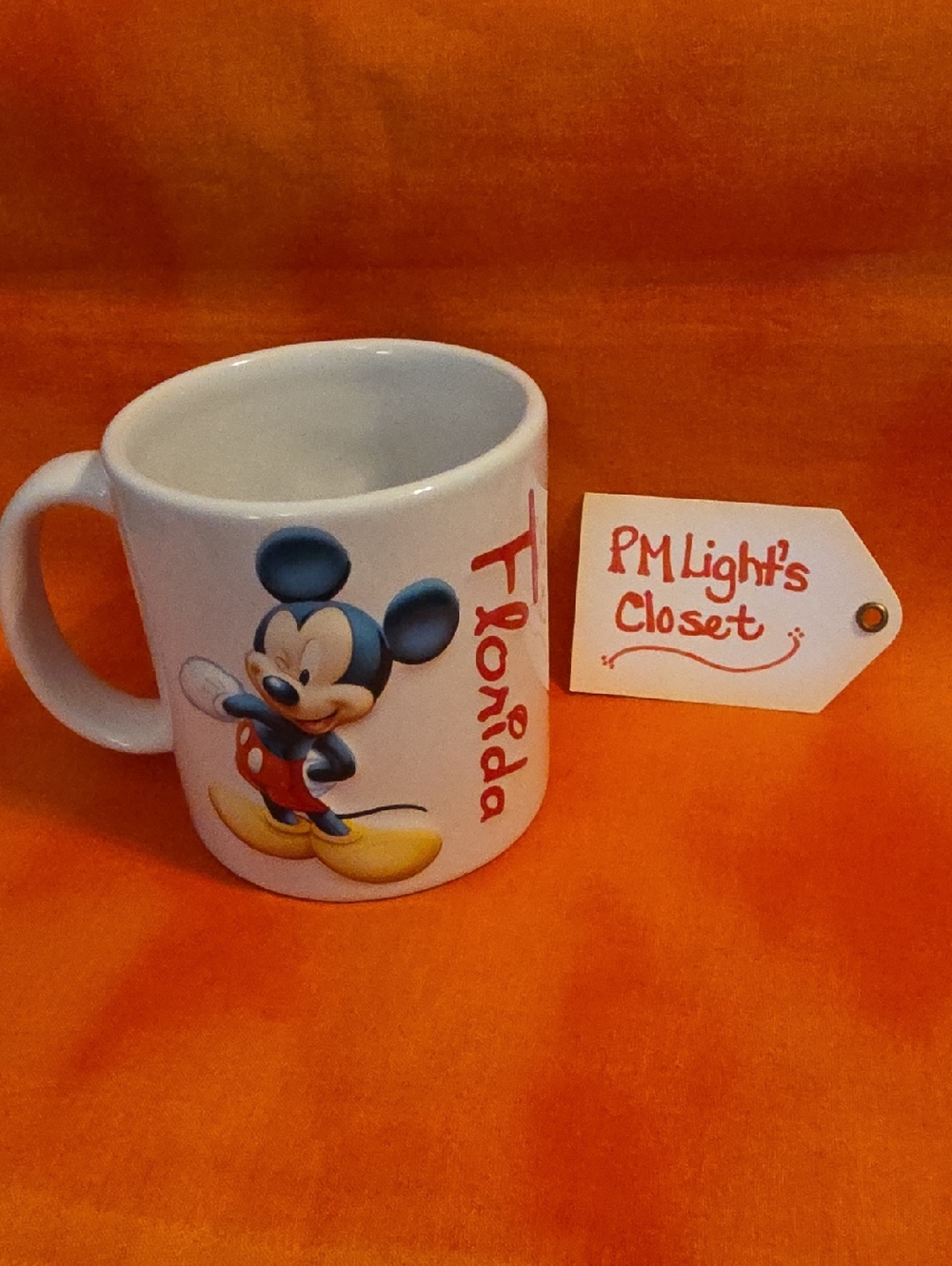 Disney White Ceramic Mug Mickey Mouse Florida Red